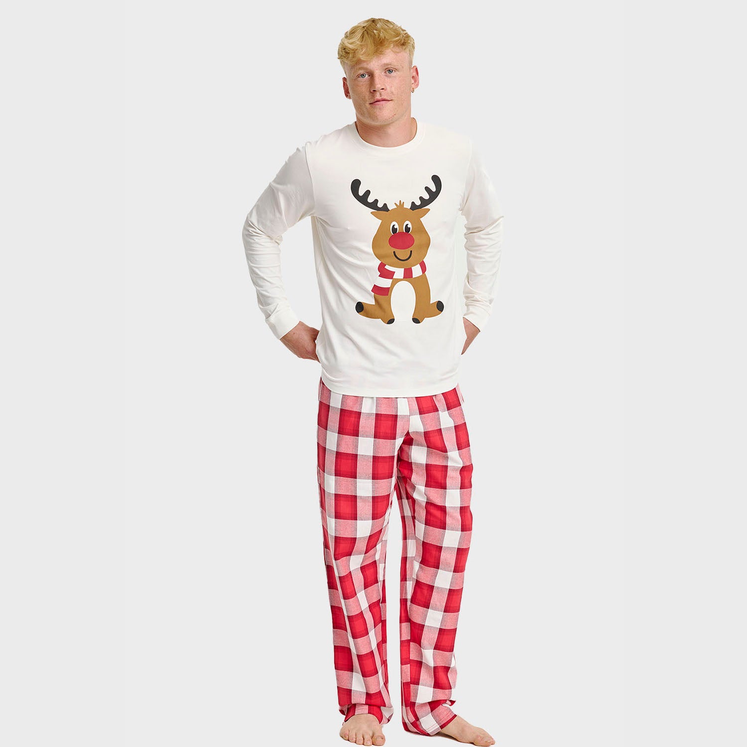 Flannel pyjamas m. Rensdyr top - Herre